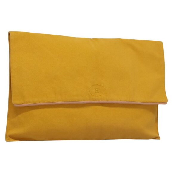 HERMES Clutch Bag Canvas Yellow Auth ti2709 - Picture 1 of 14